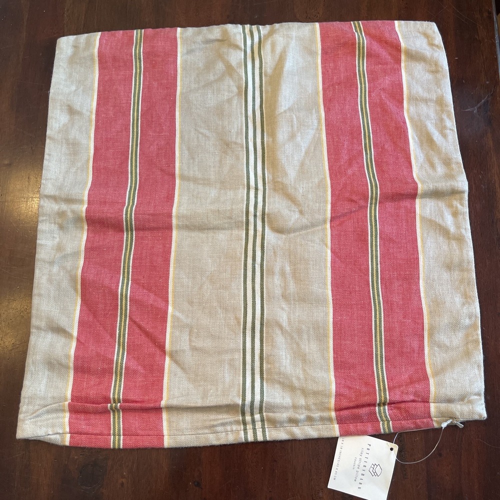 Pottery Pillow Cover‎ Barn Riley Stripe 18x18 Red Tan 100% Linen Farmhouse Throw